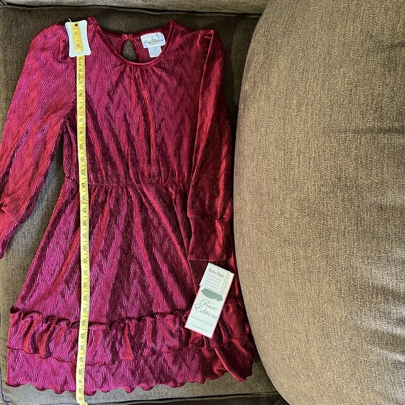 New Rare Editions Long Sleeve Textured Velvet Tiered Dress Size 8 Color Burgundy - Picture 8 of 14